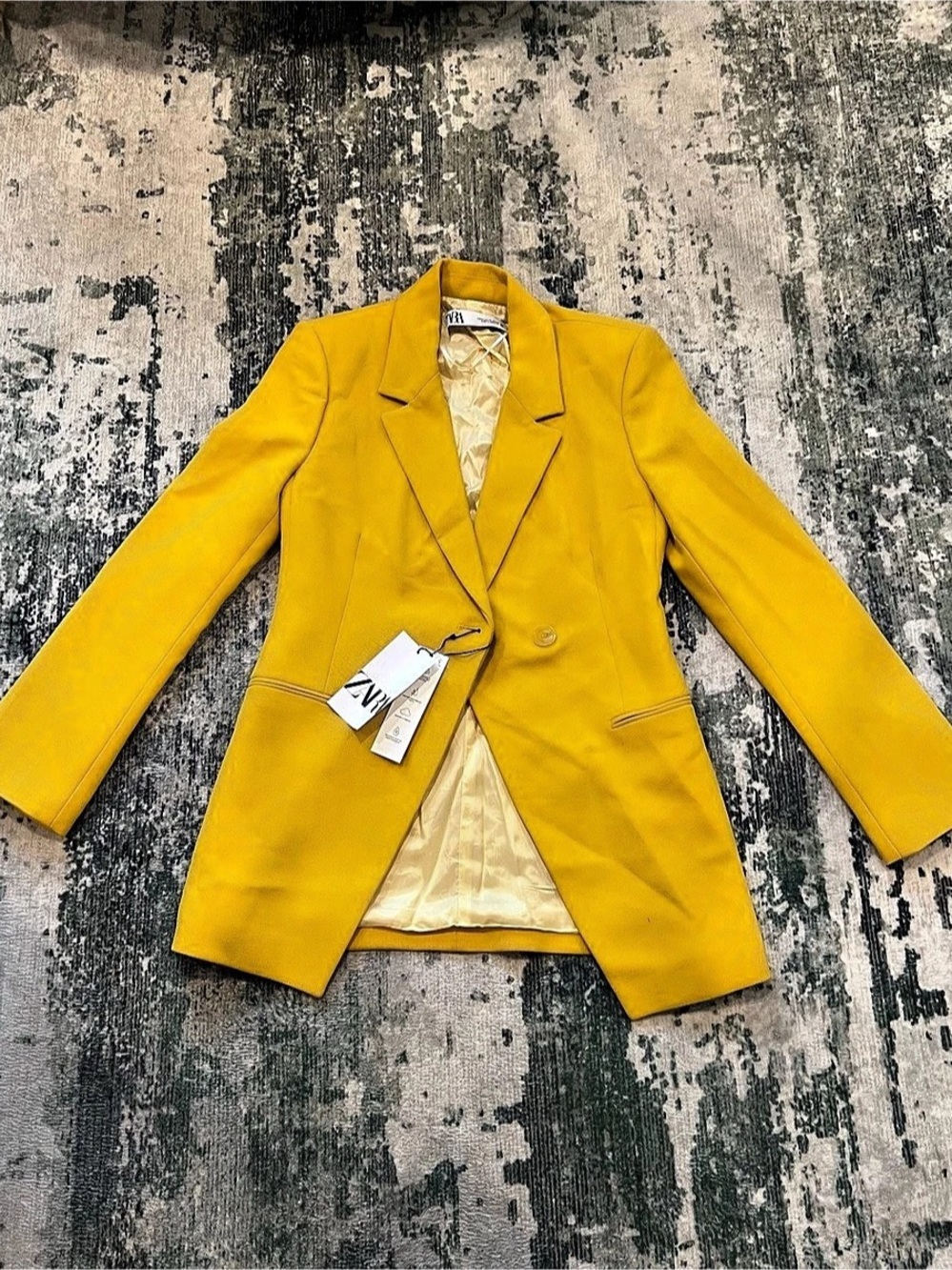 Zara Double Breasted Blazer Yellow XS